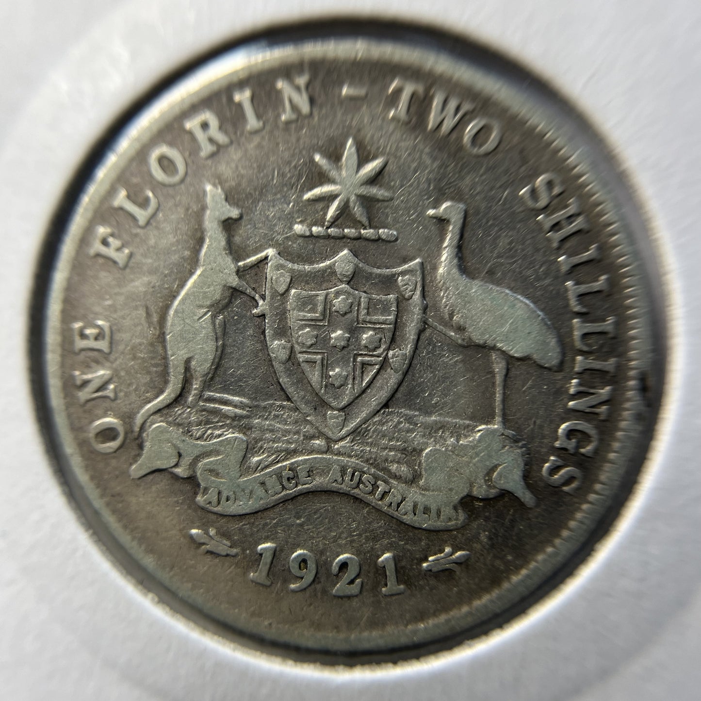 1921 Florin Coin - Fine - George V Good Date Silver Australian Predecimal