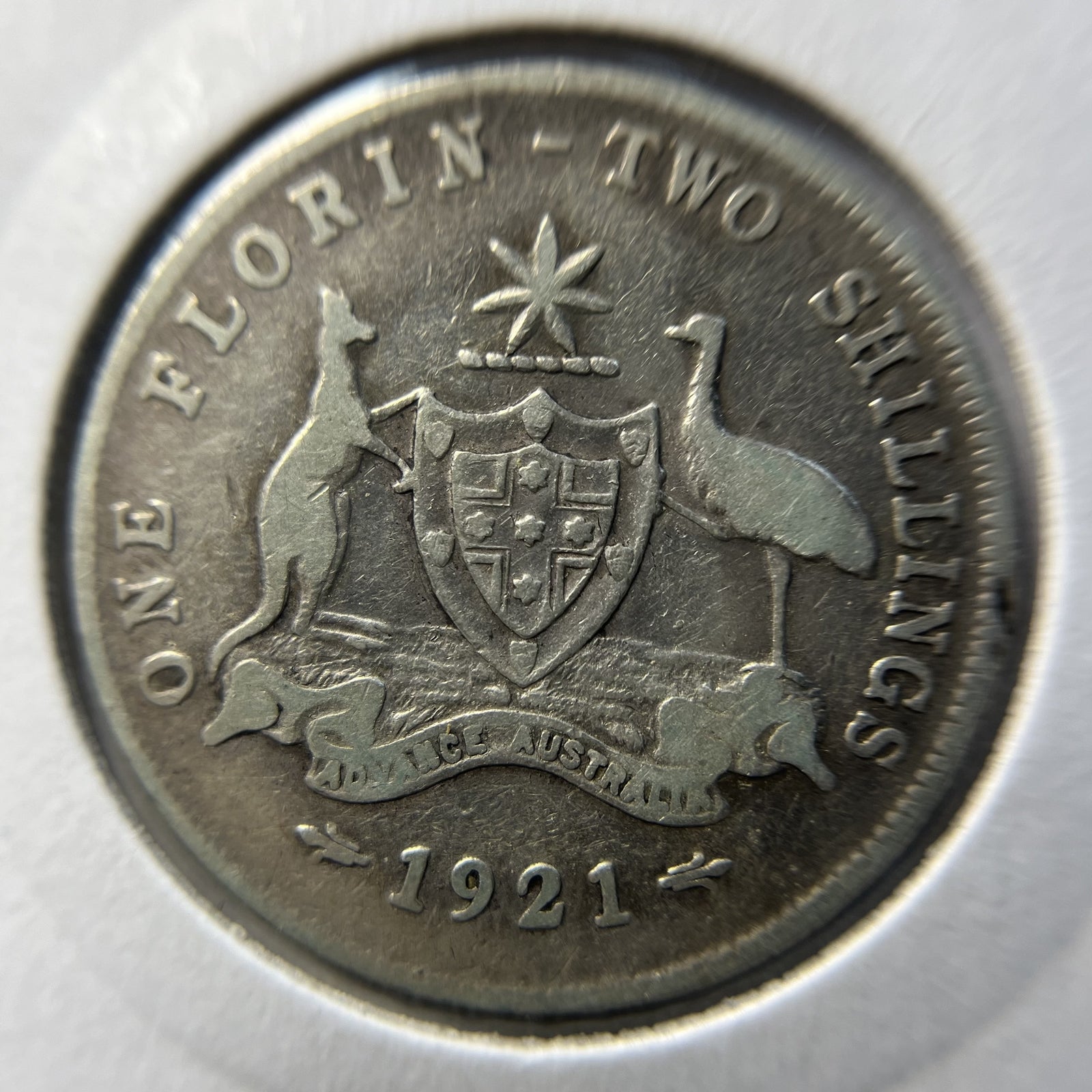 1921 Florin Coin - Fine - George V Good Date Silver Australian Predecimal