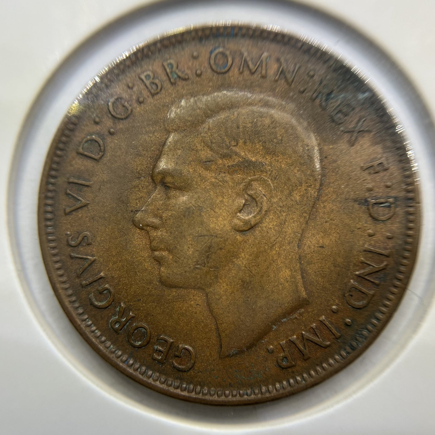 1948 Penny Coin - Planchet Peel Flaw Error - George VI Australia