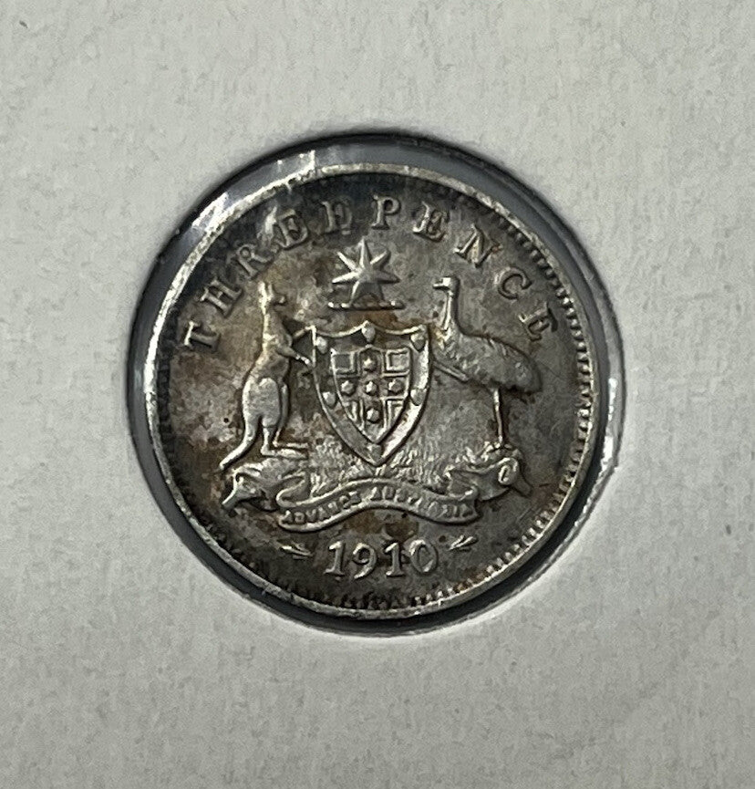 1910 Threepence Coin - Very Fine VF - Silver Predecimal Australian Edward II