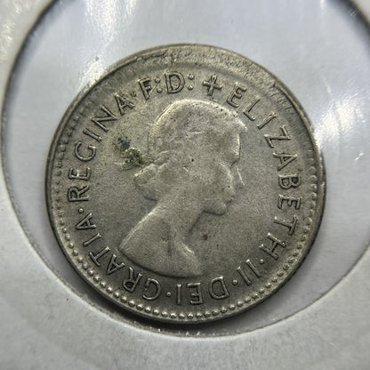1956 Sixpence Error Coin - Broadstrike Very Good - Elizabeth II Australia