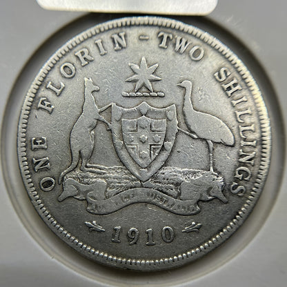 1910 Florin Coin - Fine - Edward VII Silver Predecimal First Year Issue