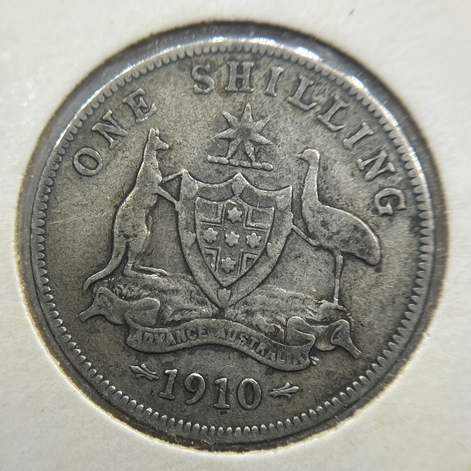 1910 Shilling Coin - almost Fine - Edward VII Silver Predecimal First Year