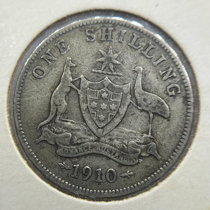 1910 Shilling Coin - almost Fine - Edward VII Silver Predecimal First Year