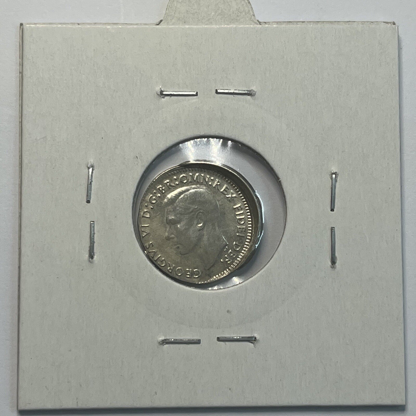 1949 Threepence Coin - Off Centre Misstrike Error HUGE LIP Struck out of Collar