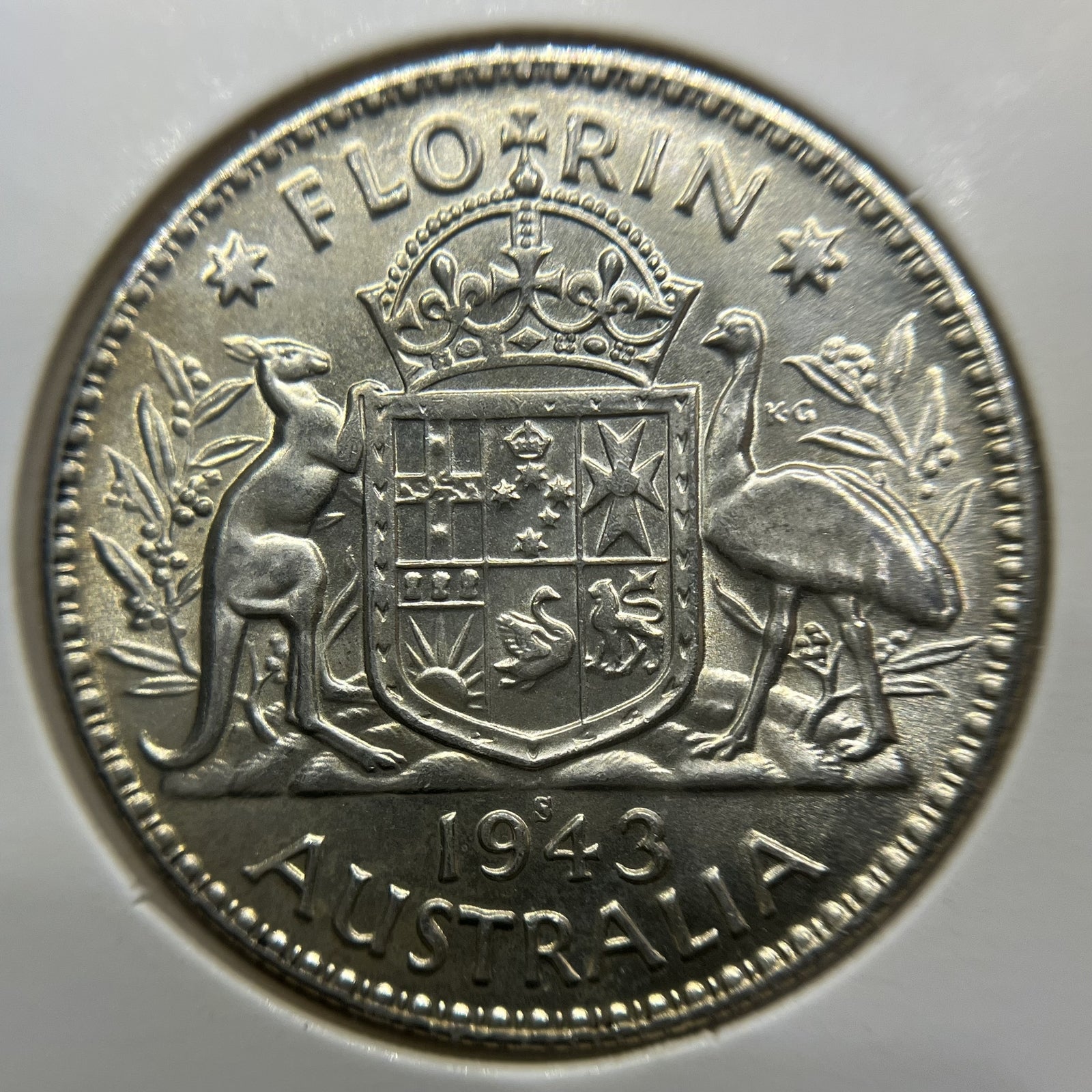 1943 s Florin Coin - Uncirculated Lustre - George VI Silver Predecimal