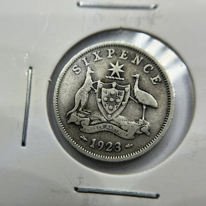 1923 Sixpence Coin - Fine - George V Silver Predecimal Australian
