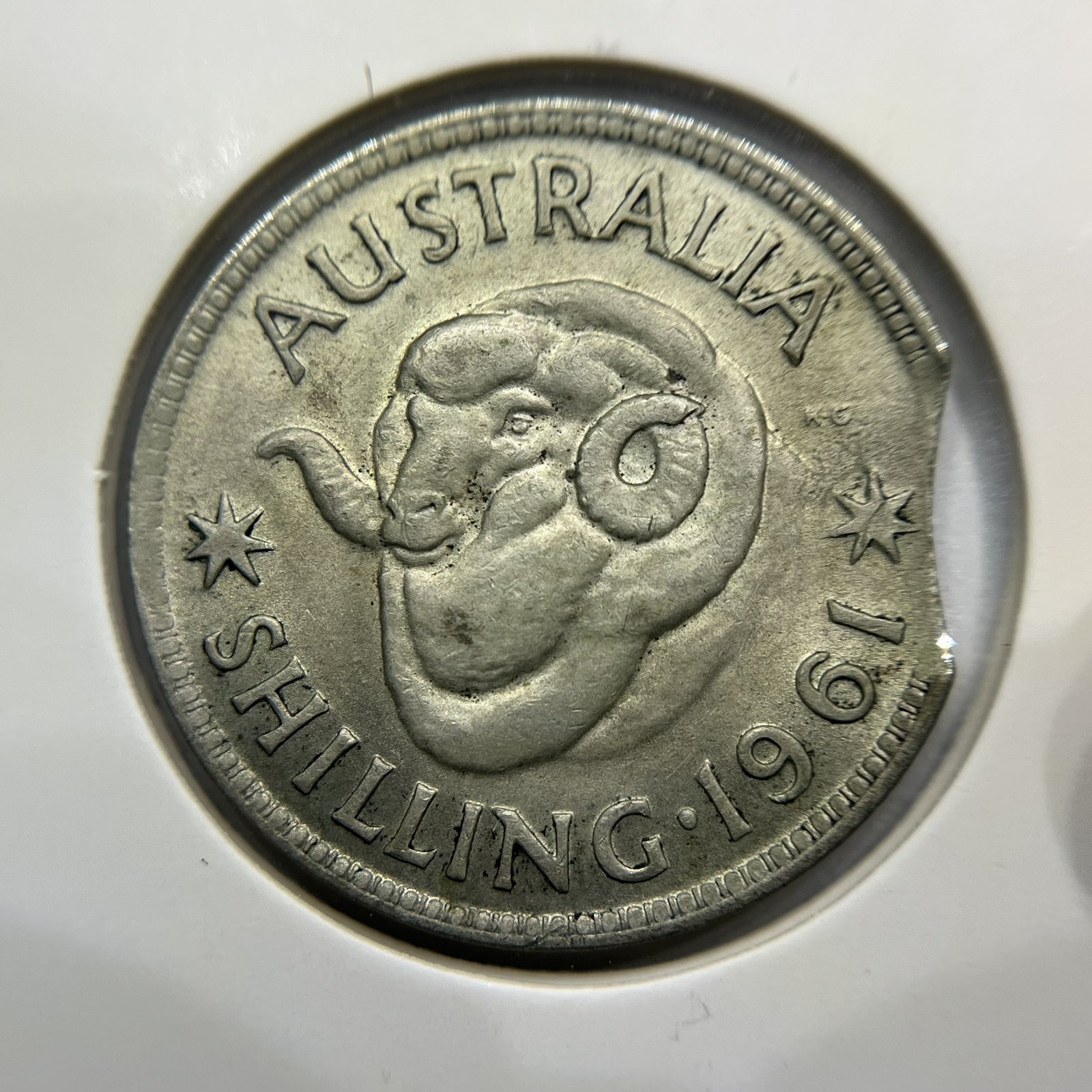 1961 Shilling Error Coin - Clipped Planchet Large Rim Bite - Silver Elizabeth II