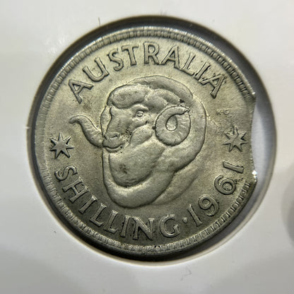 1961 Shilling Error Coin - Clipped Planchet Large Rim Bite - Silver Elizabeth II