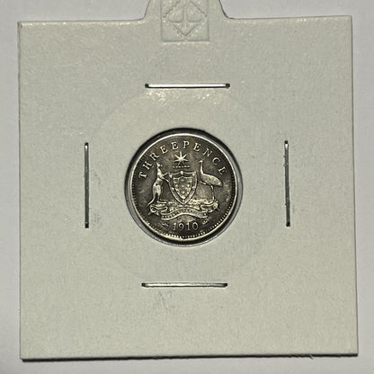 1910 Threepence Coin - Silver Predecimal Australian Coin - Good Very Fine