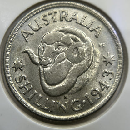 1943 s Shilling Coin - Uncirculated Lustre - George V Silver Predecimal