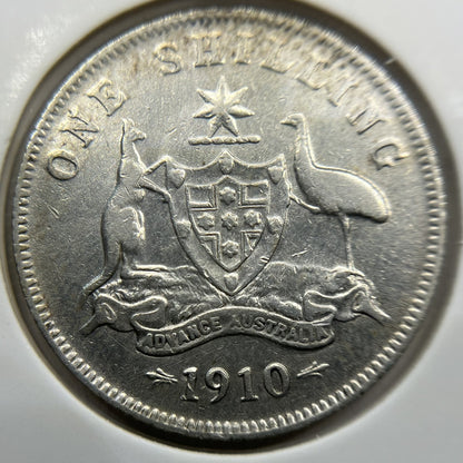 1910 Shilling Coin - Very Fine - Edward VII Silver First Year