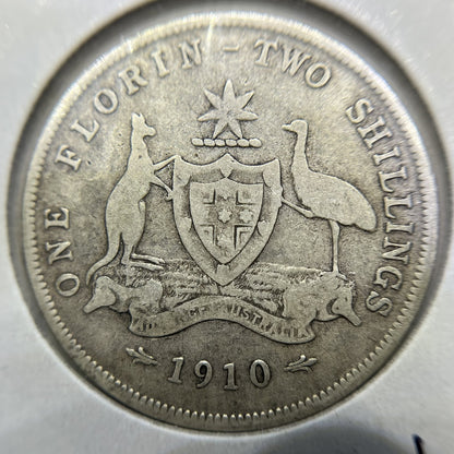 1910 Florin Coin - Fine - King Edward VII Predecimal Silver