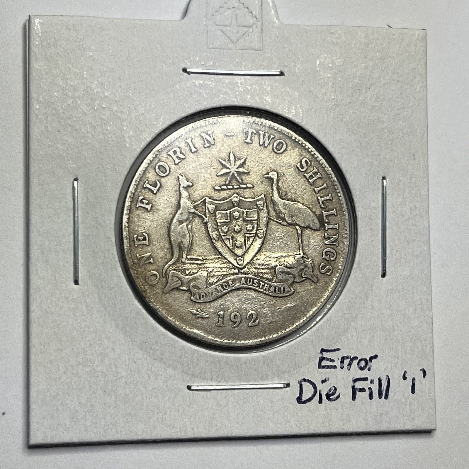 1921 Florin Coin - Die Fill Error "191?" - almost Very Fine - Good Date Silver