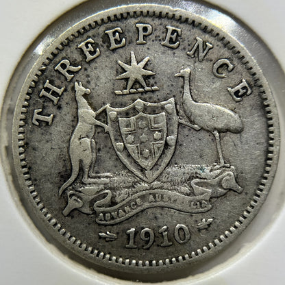 1910 Threepence Coin - Fine - Silver Edward VI First Year of Issue