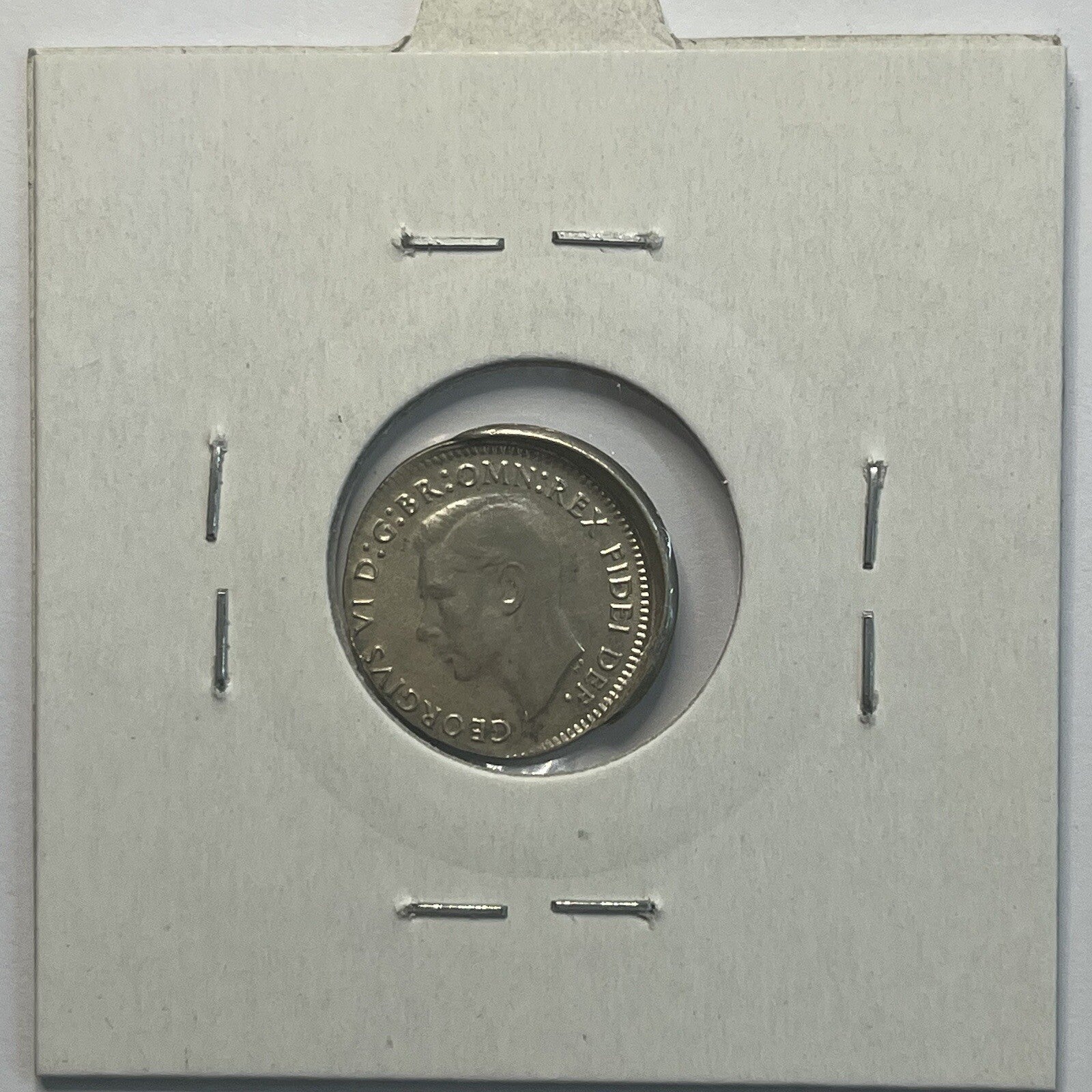 1949 Threepence Coin - Off Centre Misstrike Error HUGE LIP Struck out of Collar