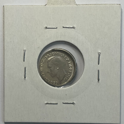 1949 Threepence Coin - Off Centre Misstrike Error HUGE LIP Struck out of Collar