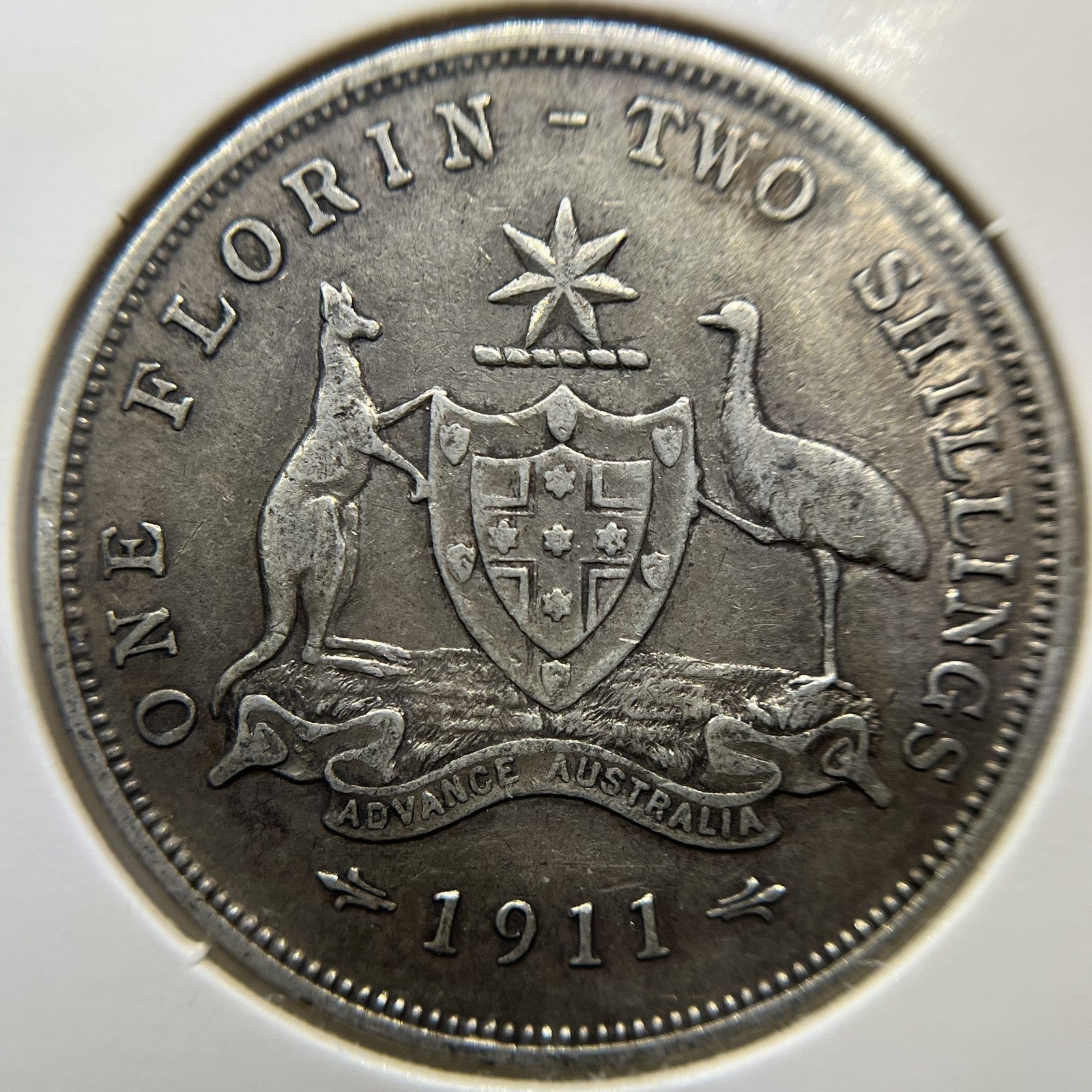1911 Florin Coin - good Fine or better - Scarce Date George V Silver Predecimal