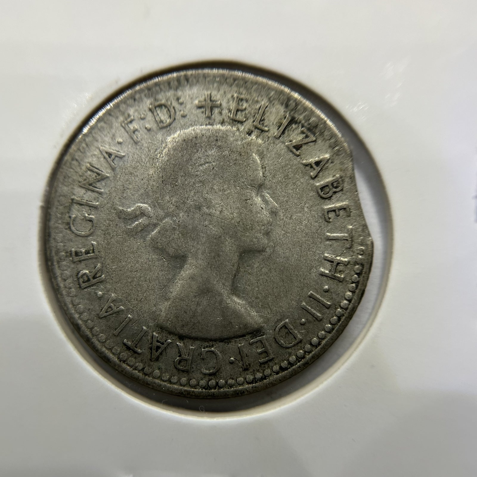 1963 Shilling Error Coin - Clipped Planchet Rim Bite - Silver Elizabeth II
