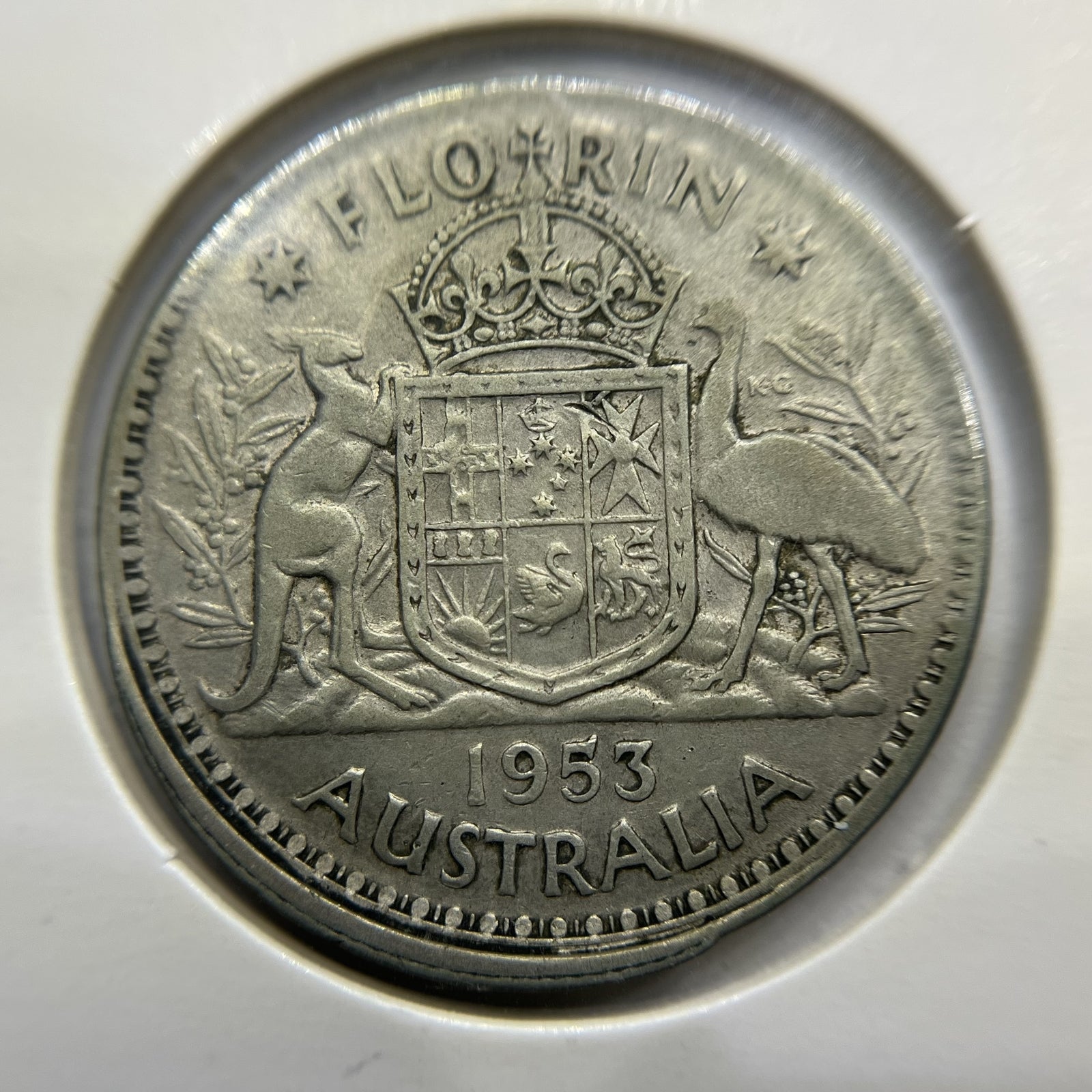 1953 Florin Error Coin - Struck out of Collar Large Lip VG - Silver Elizabeth II