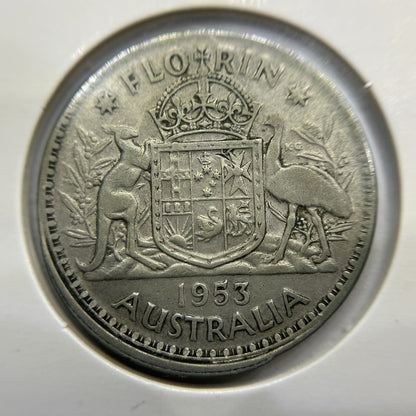 1953 Florin Error Coin - Struck out of Collar Large Lip VG - Silver Elizabeth II
