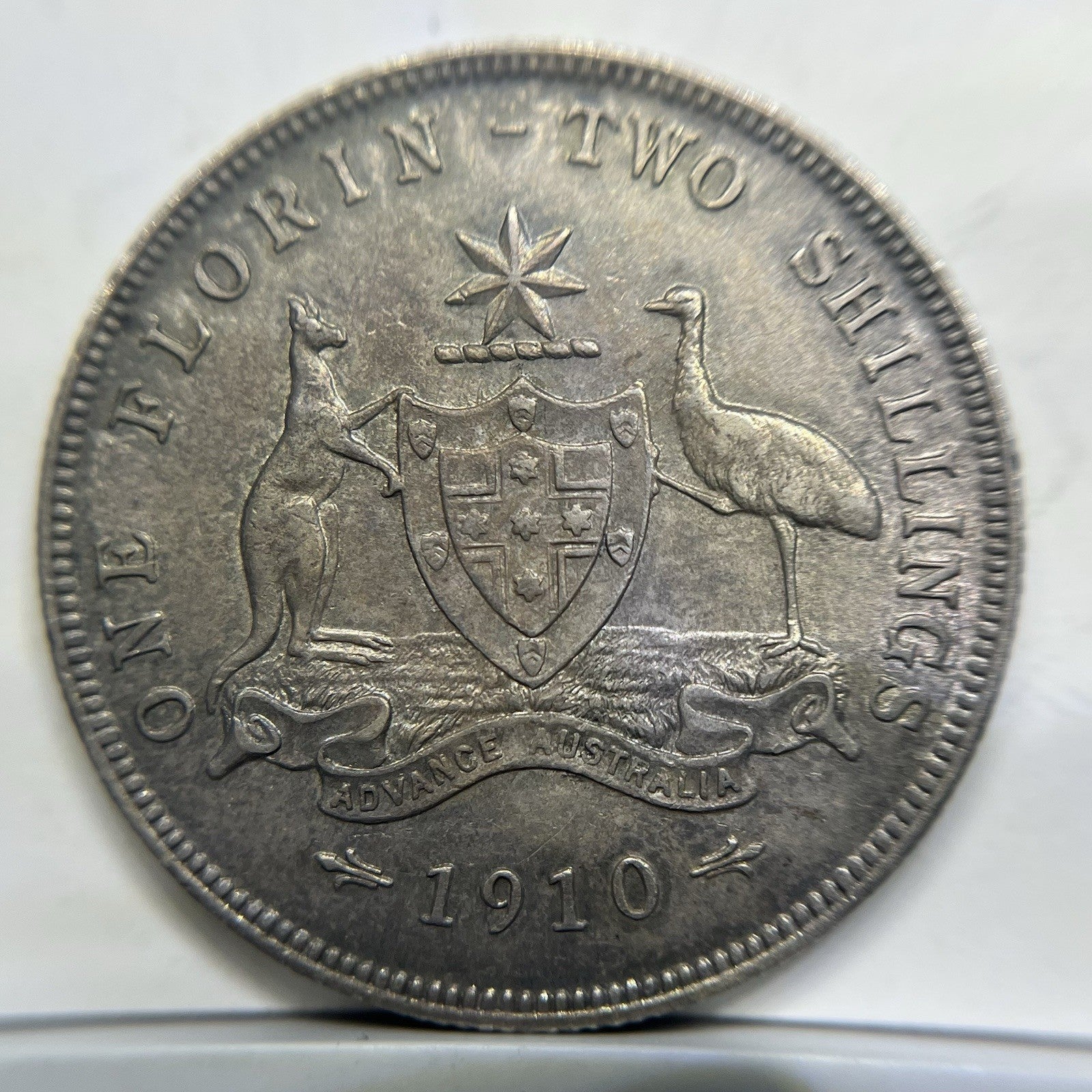 1910 Florin Coin - Uncirculated Toned - CV$3250 Edward VII Silver Predecimal