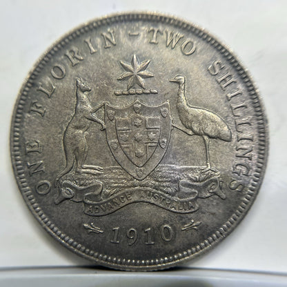 1910 Florin Coin - Uncirculated Toned - CV$3250 Edward VII Silver Predecimal