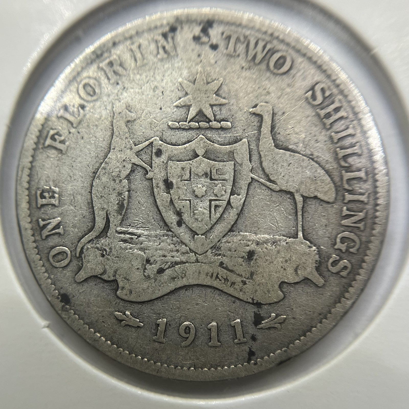 1911 Florin Coin - Very Good - Silver Predecimal Scarce Date George V