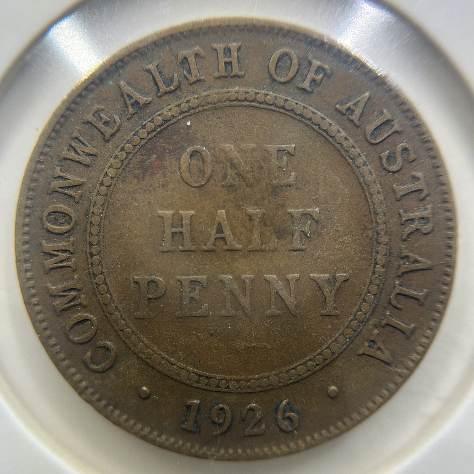 1926 Half Penny Error Coin - Half Moon and Pigtail Fine - George V