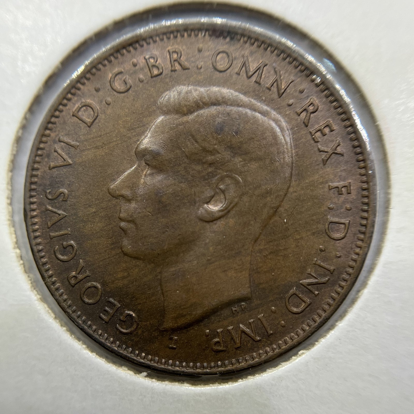 1943 I Half Penny Coin - Uncirculated - George VI Predecimal