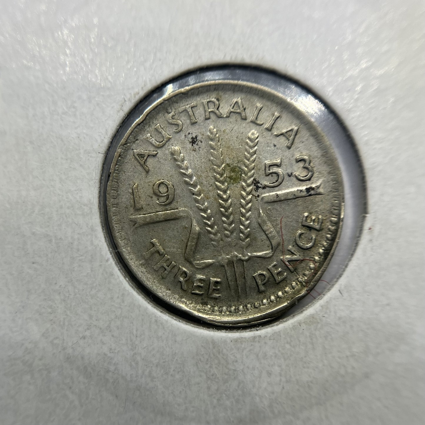 1953 Threepence Error Coin - Partial Obverse Brockage Most Unusual Example RARE