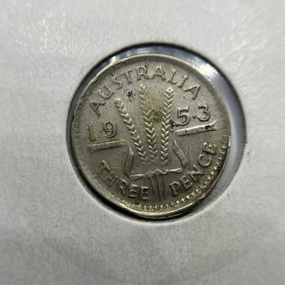 1953 Threepence Error Coin - Partial Obverse Brockage Most Unusual Example RARE