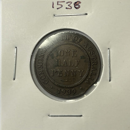 1939 Half Penny Coin - Clipped Planchet Rim Bite Error - Scarce Predecimal Clip