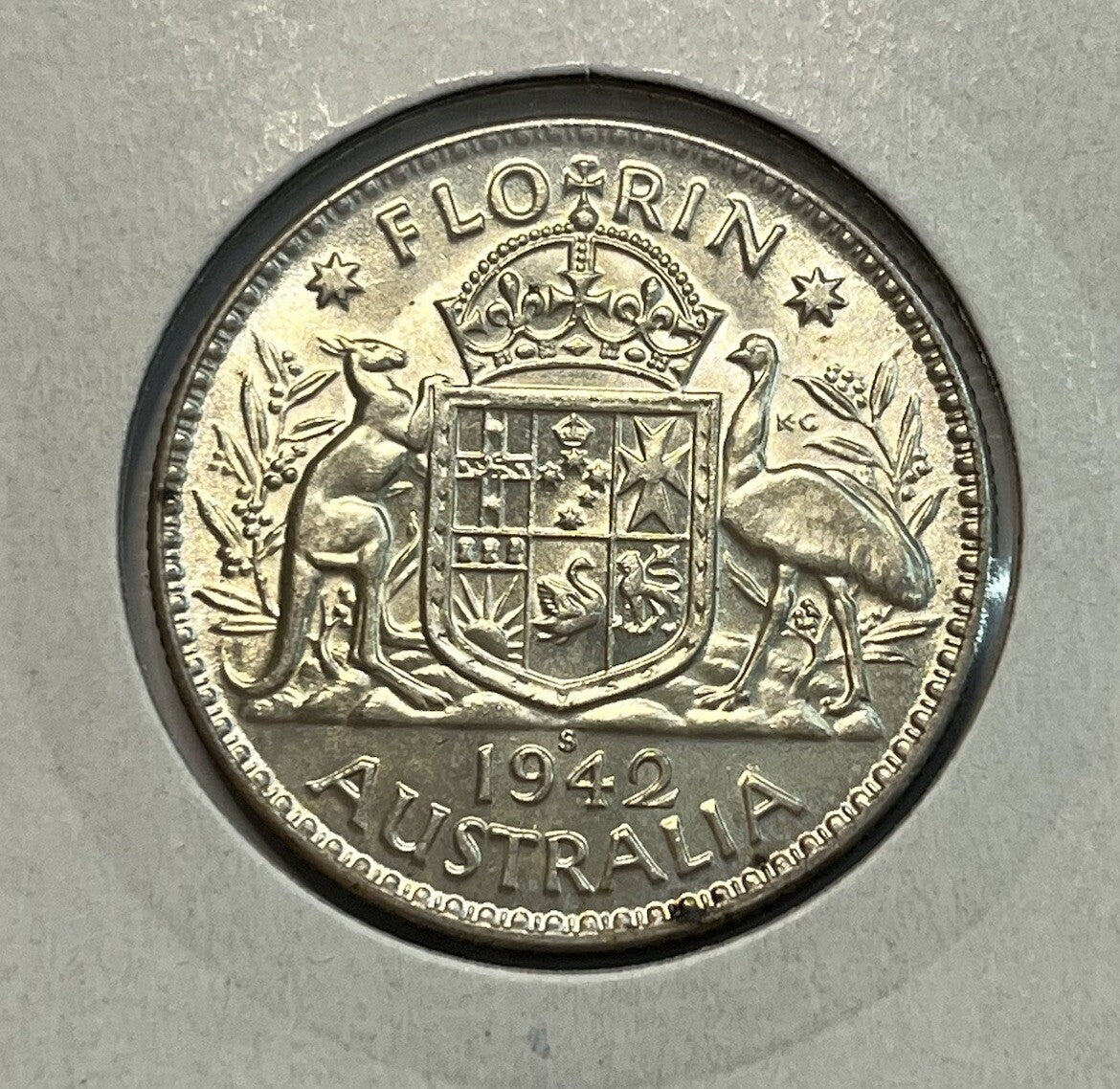 1942 s Florin Coin - Uncirculated Lustre - George VI Silver Predecimal