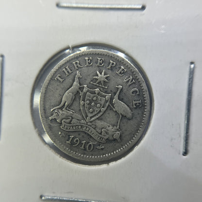 1910 Threepence Coin - Very Fine - Edward VII Silver Predecimal First Year