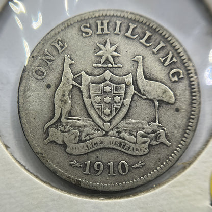 1910 Shilling Coin - almost Fine - Edward VII Silver Predecimal First Year