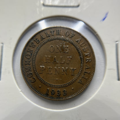 1933 Half Penny Coin - good Very Fine - George V Predecimal