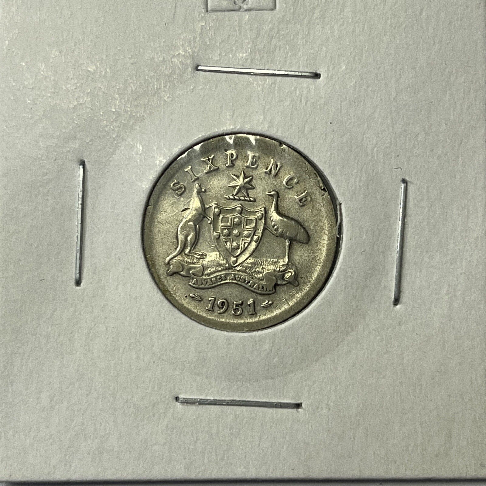 1951 Sixpence Coin - BroadStrike Misstrike Error - Silver Scarce Collar