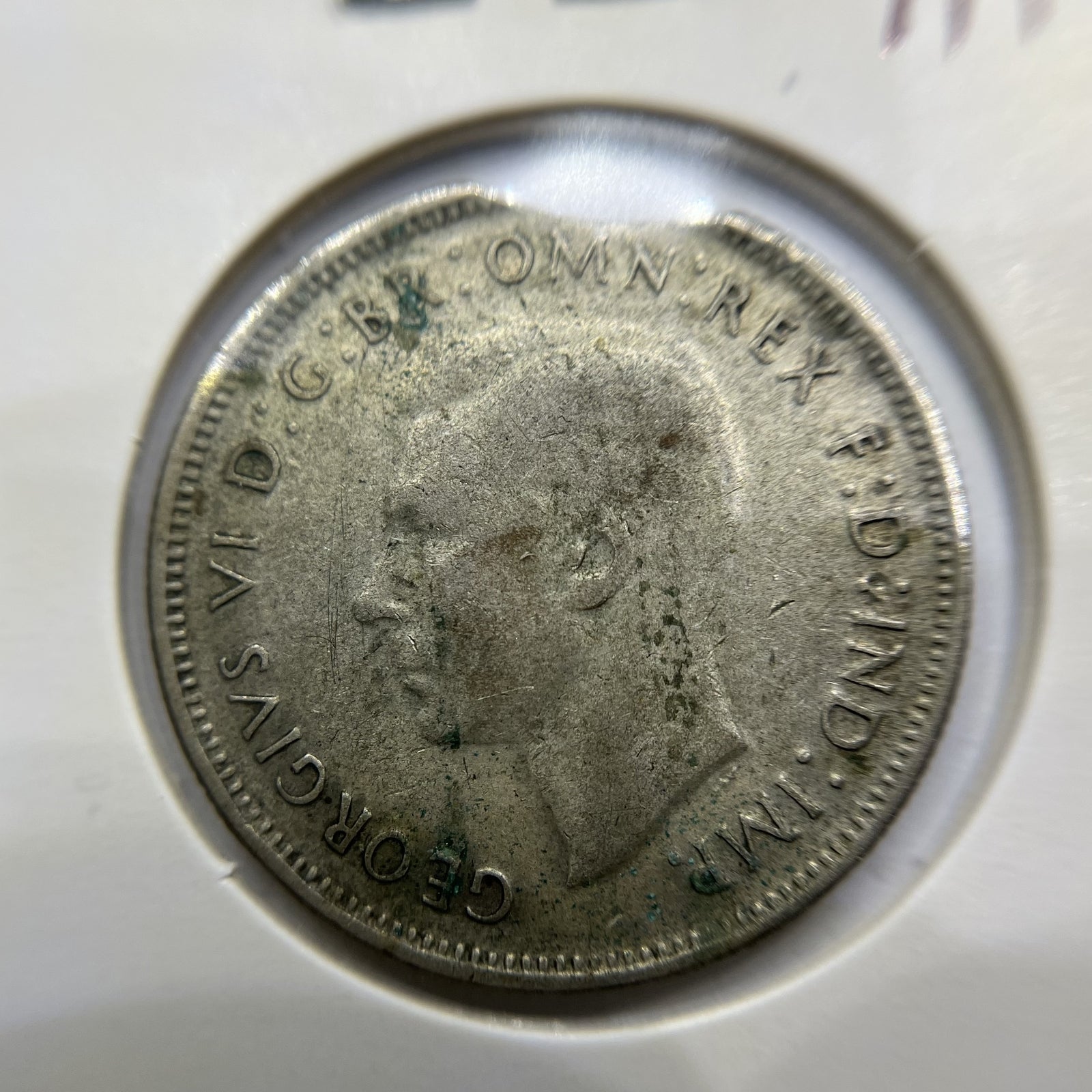 1947 Florin Error Coin - Clipped Planchet Rim Bite - Silver George VI