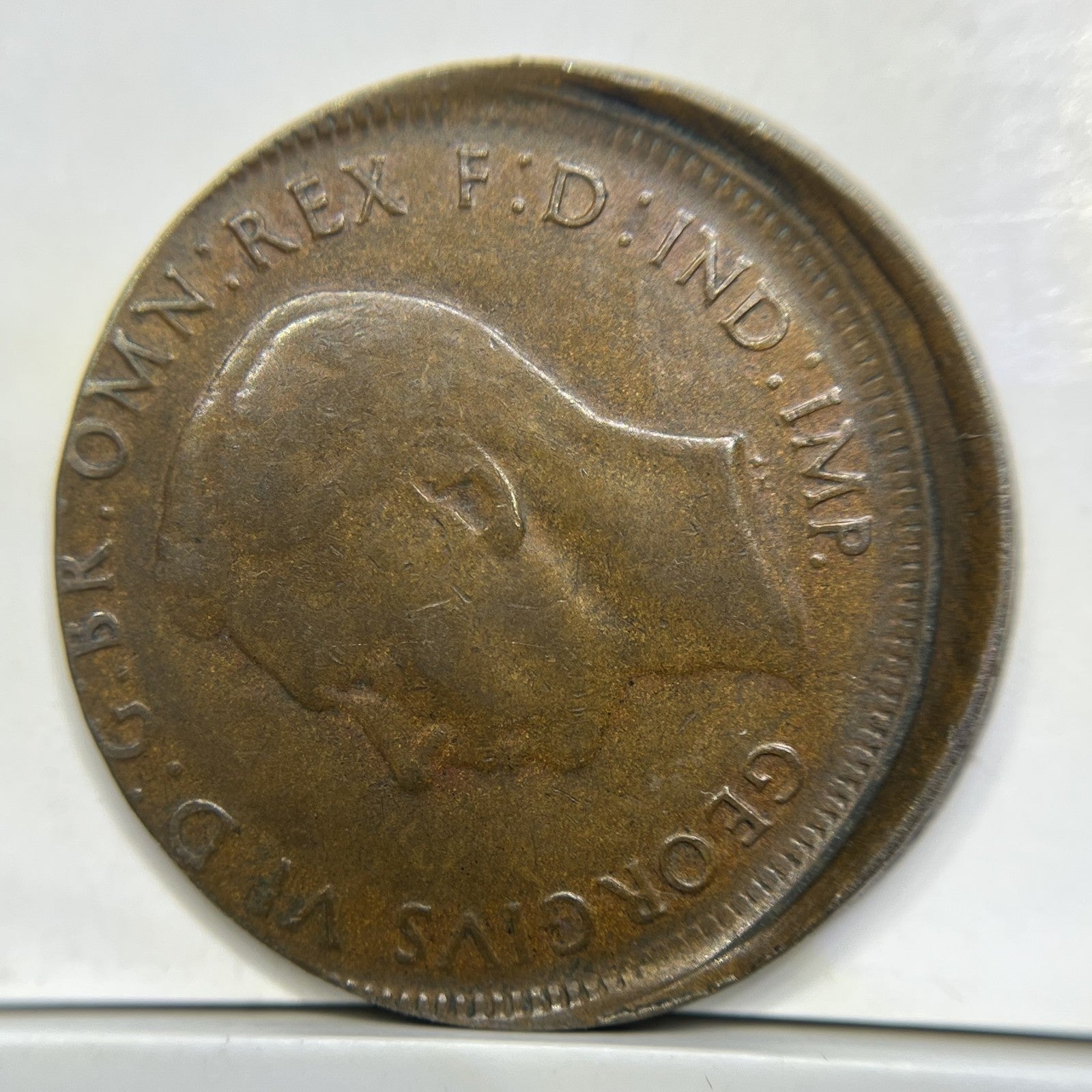 1948 Half Penny Error Coin - Off Centre Strike with Lip VF - Scarce Predecimal