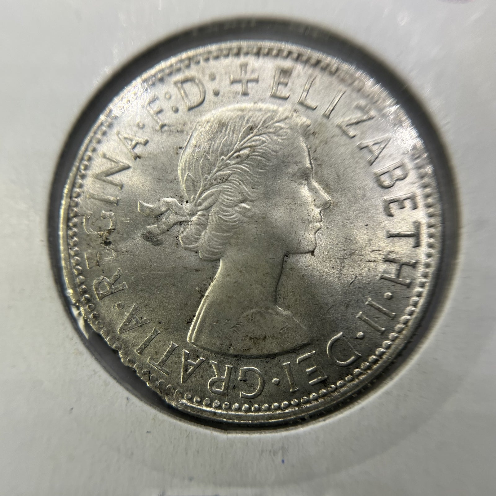 1963 Florin Error Coin - Ragged Clip Rim Bite - UNC Silver Elizabeth II