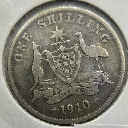 1910 Shilling Coin - Fine - Edward VII Silver Predecimal First Year of Issue