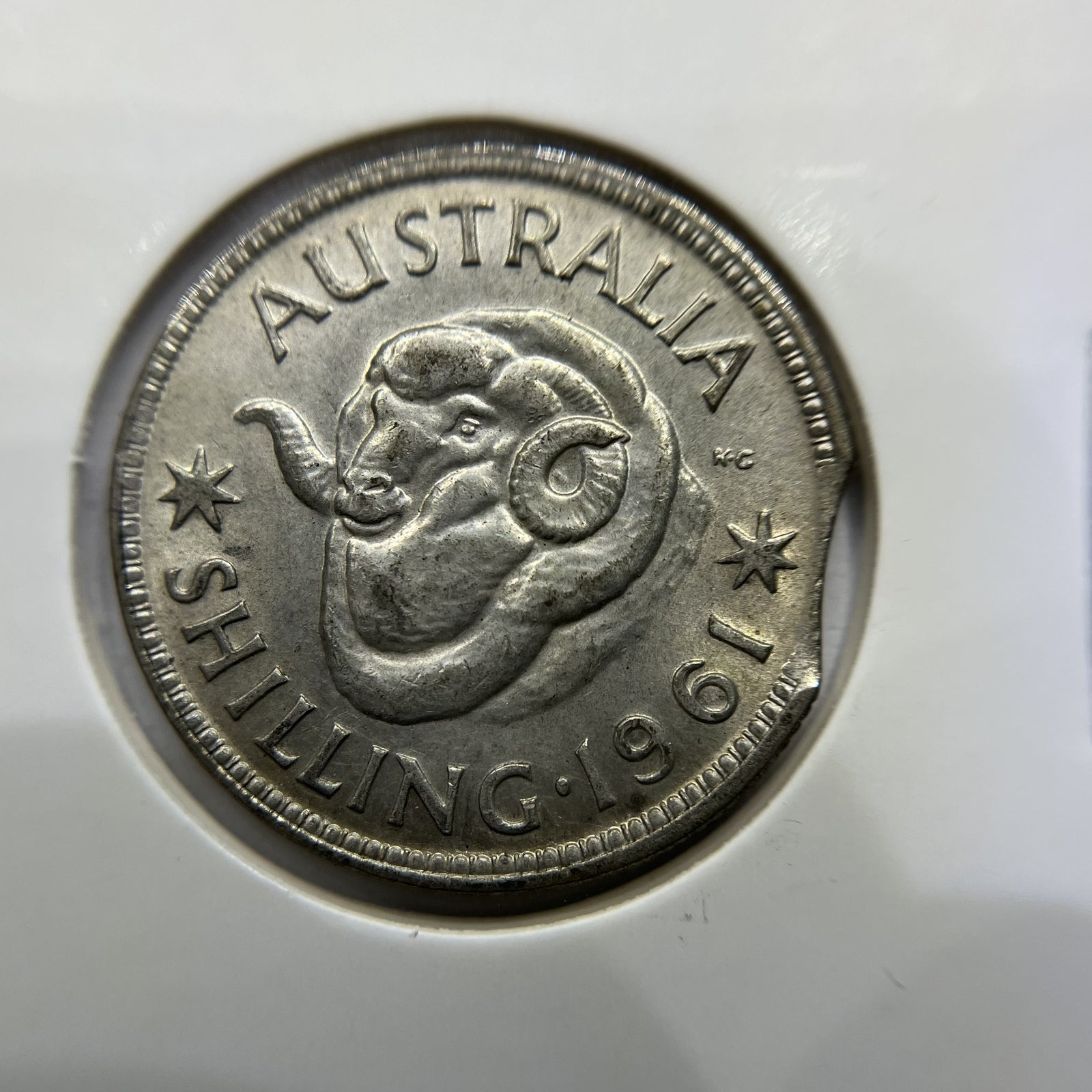 1961 Shilling Error Coin - Clipped Planchet Rim Bite - Silver Elizabeth II