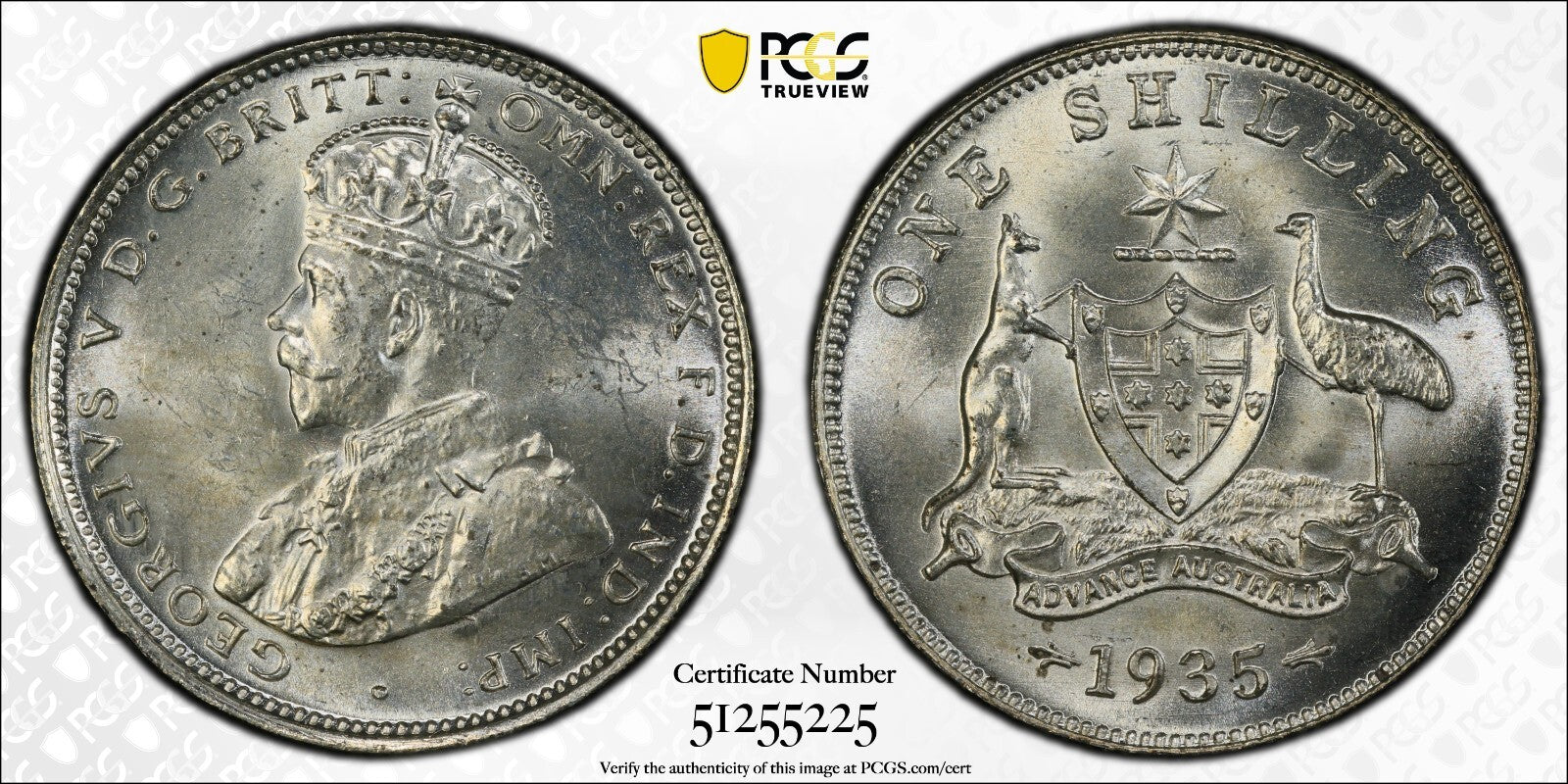 1935 m Shilling Coin - PCGS MS64 - Choice Uncirculated Graded George V Silver