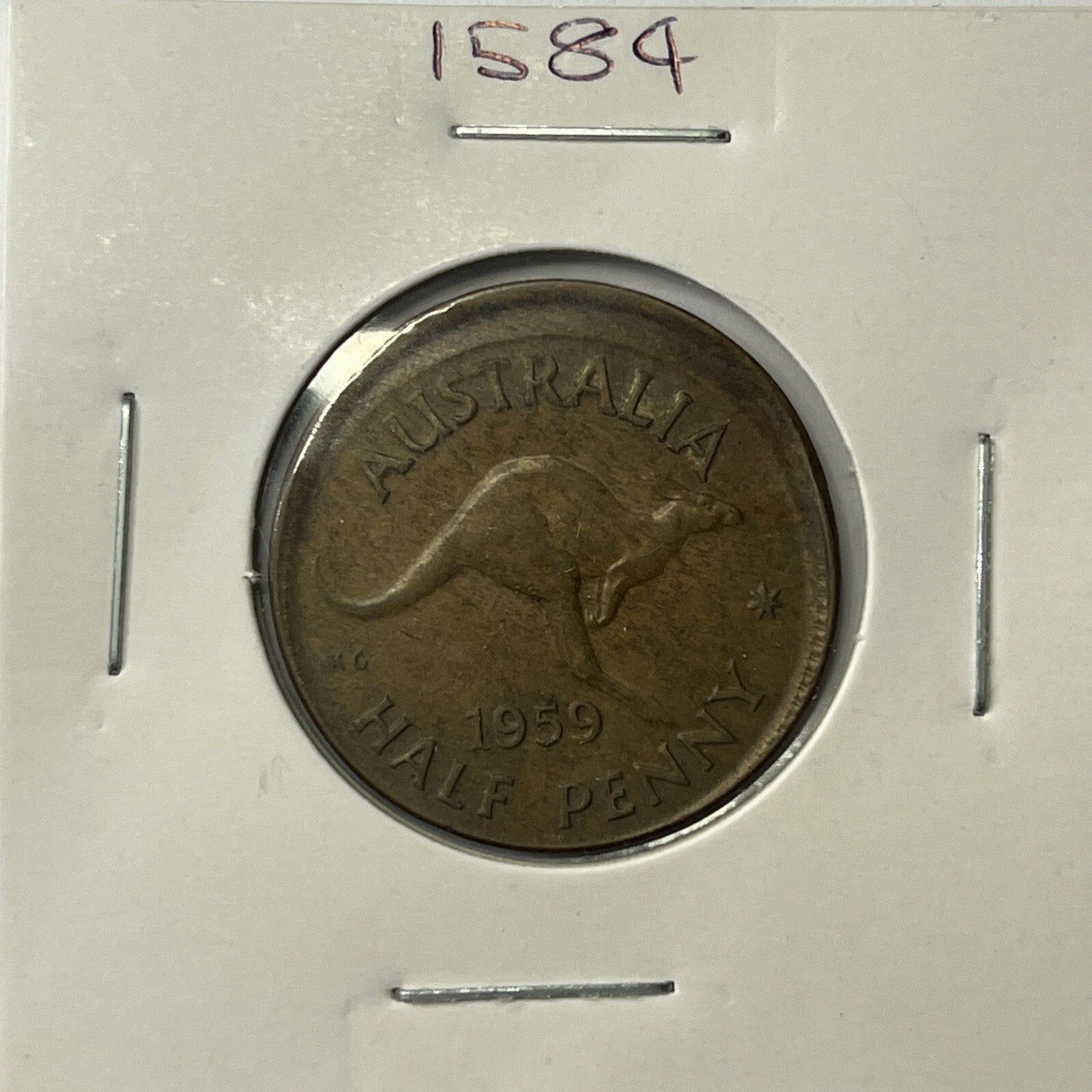 1959 Half Penny Coin - BroadStrike Misstrike Error +Lip Scarce Predecimal Collar