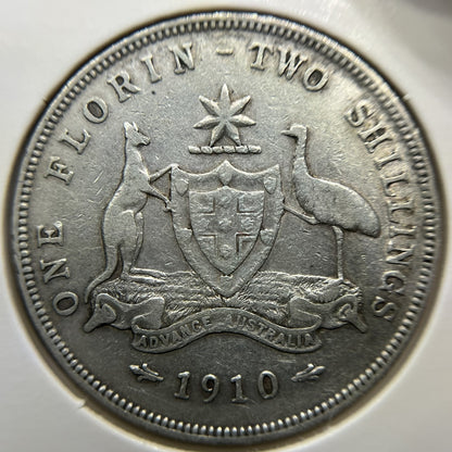 1910 Florin Coin - Very Fine - CV$325 Edward VII Silver Predecimal First Year