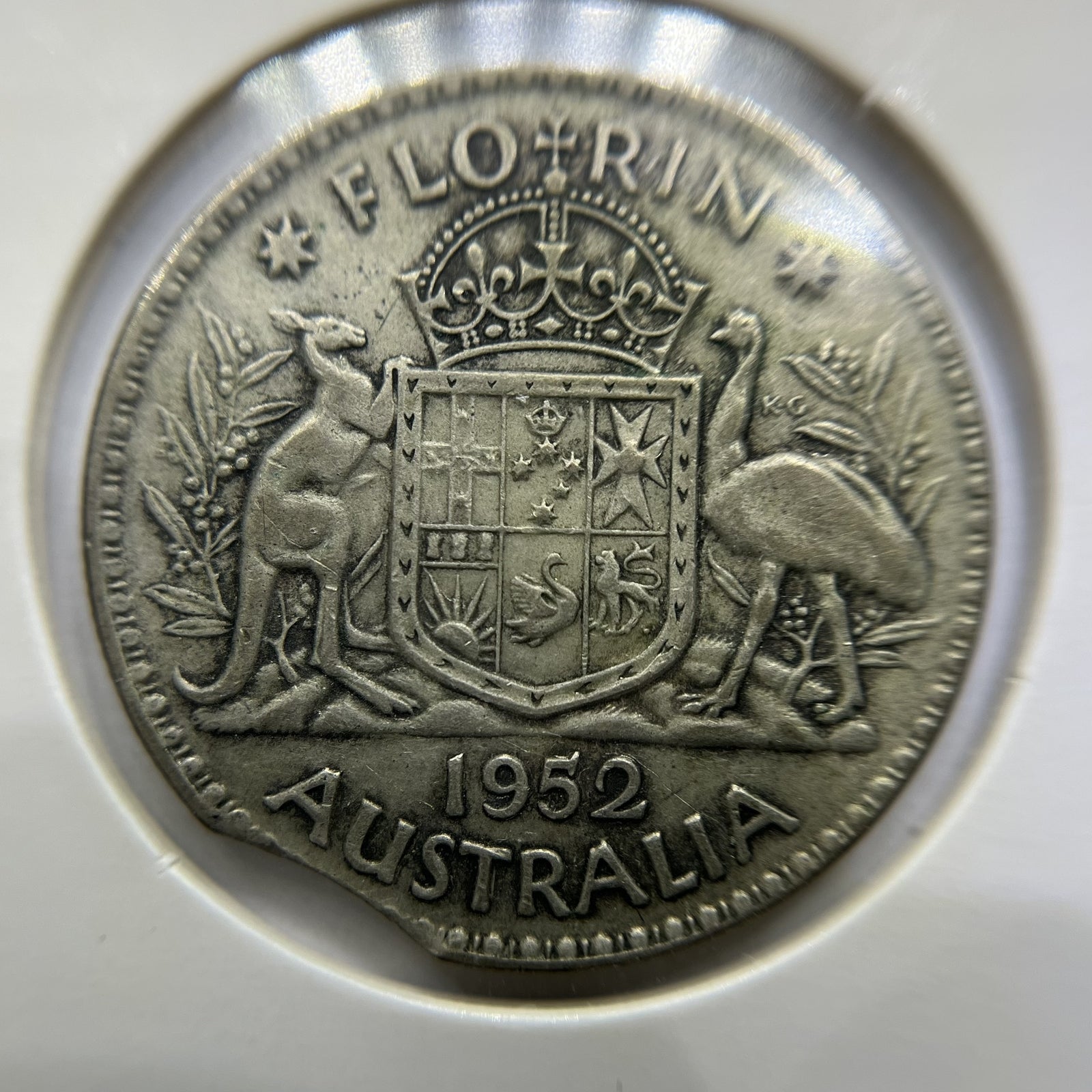 1952 Florin Error Coin - Clipped Planchet Rim Bite - Silver George VI