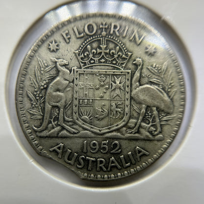 1952 Florin Error Coin - Clipped Planchet Rim Bite - Silver George VI