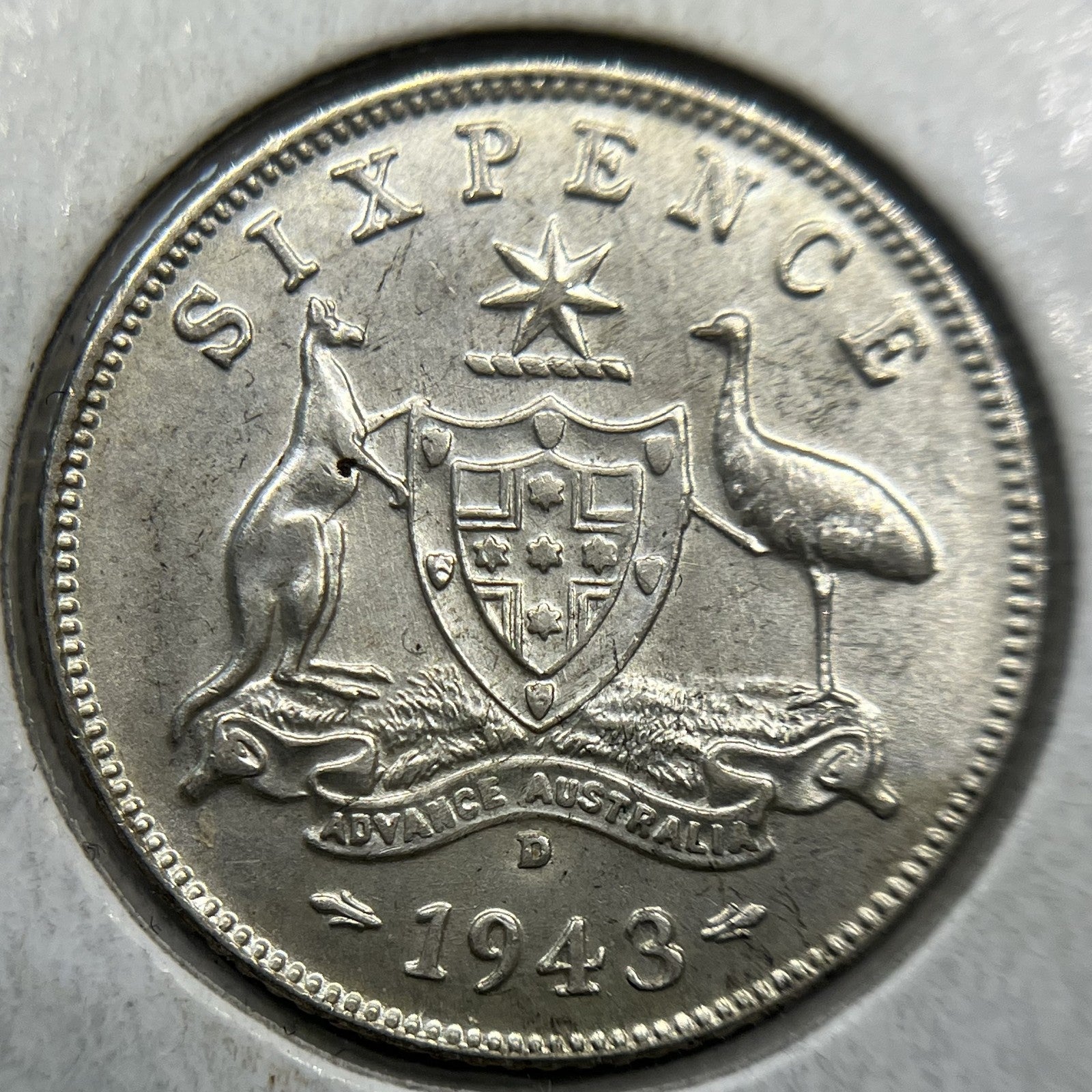 1943 d Sixpence Silver Coin - Uncirculated Imperfection - Predecimal George VI