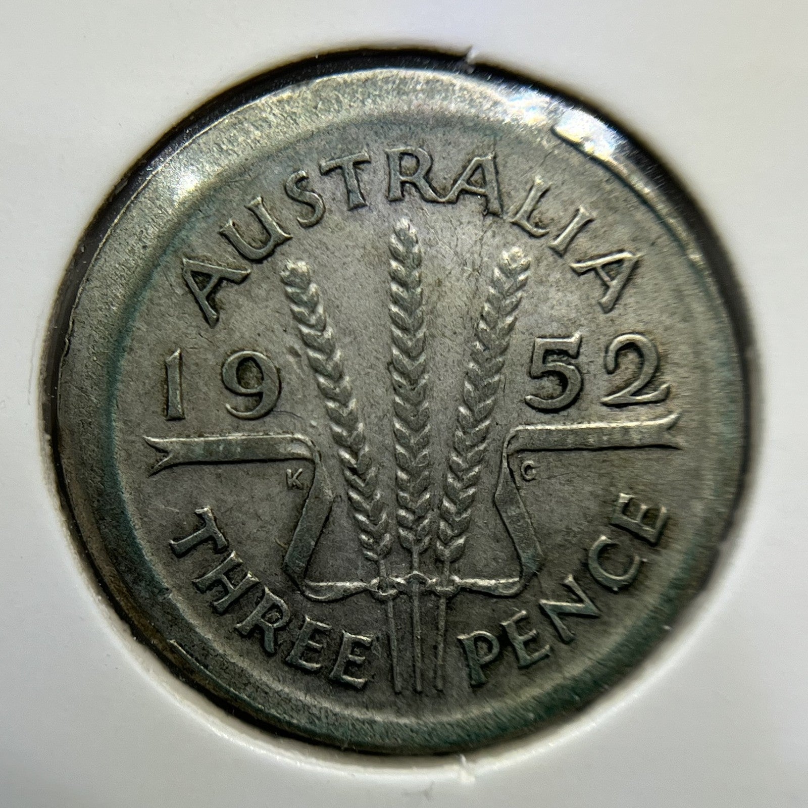 1952 Threepence Error Coin - Broad Strike Misstrike Fine - Silver George VI